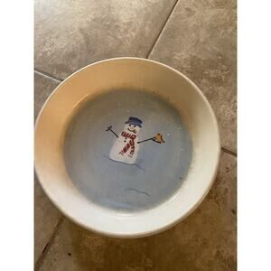 Hartstone Pottery SNOW PEOPLE Snowman Single Check Blue Pie Tray